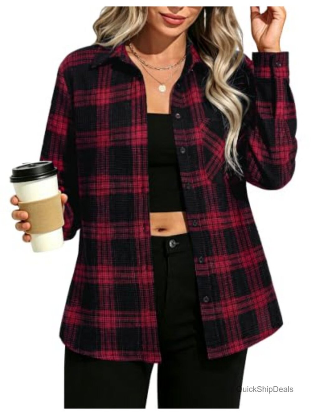 Waffle Plaid Knitted Button Down Shirt